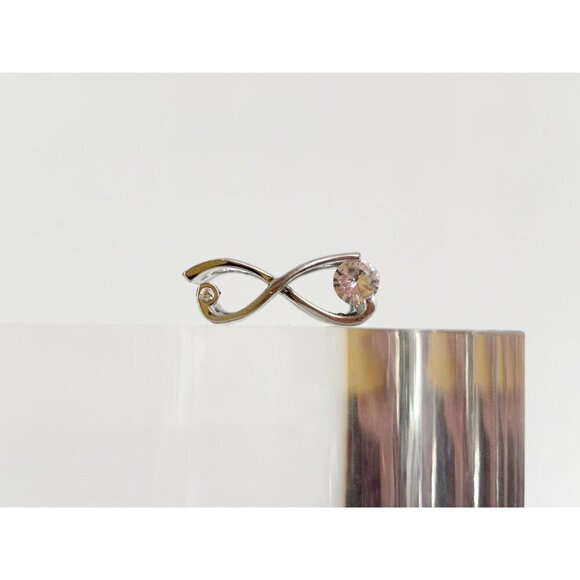 Silver Toned Infinity Double Barrel CZ Gemstone Vintage Ring - sz 9.75 - Picture 3 of 10